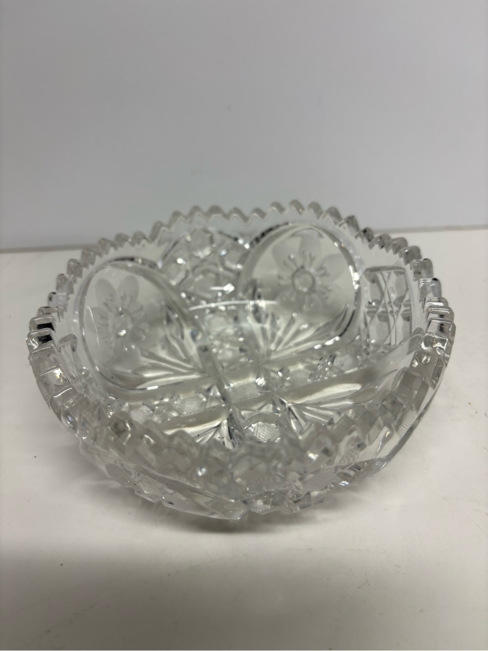 Cut Crystal  Serving Dish - Clear sawtooth edge starburst pattern  small
